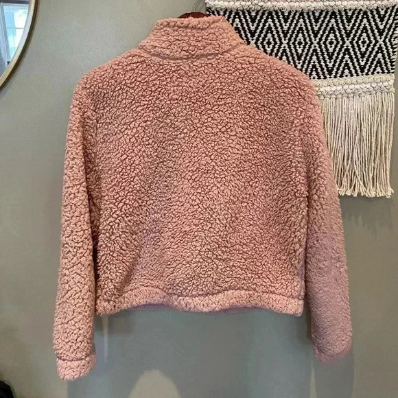 LOVE TREE PINK TEDDY CROP ZIP UP JACKET M - Picture 2 of 6
